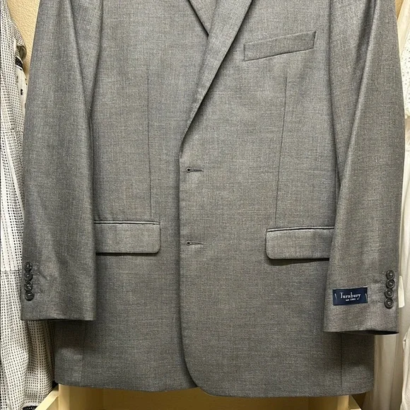 Turnbury Blazer Men Size 44 L Gray Sport Coat Notched Lapel Silk Wool Structured - Picture 12 of 12